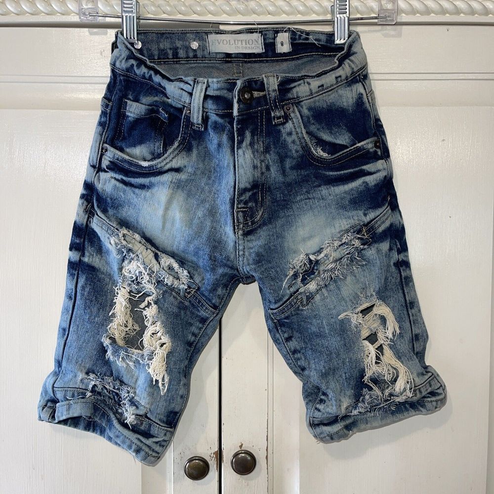 Evolution In Design Jean Shorts Girls‎ 8 Blue Distressed Stretchy Grunge